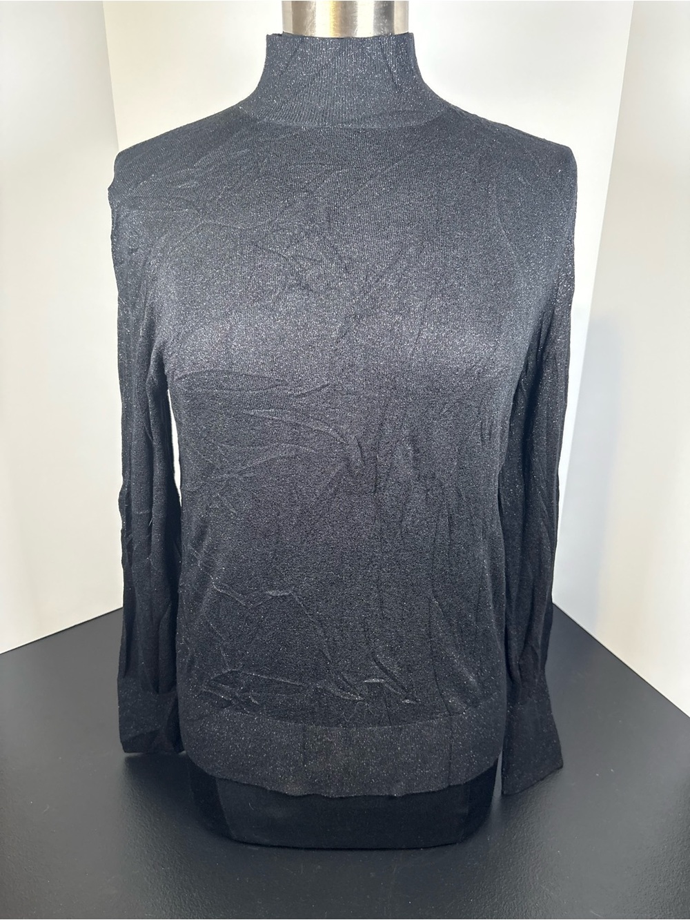 LOFT Black Metallic Mock Turtleneck Sweater